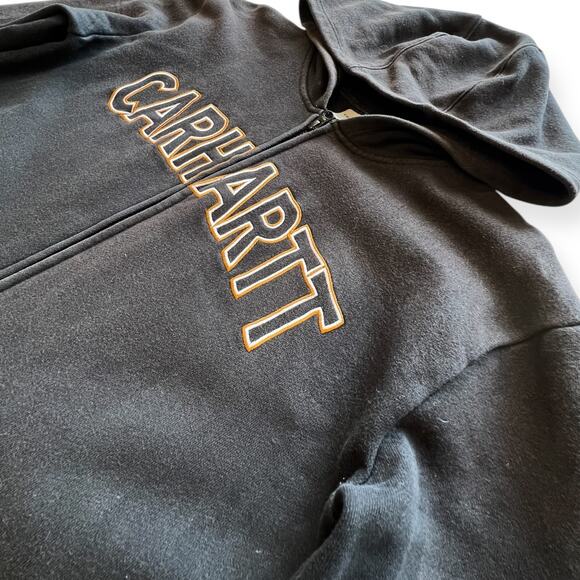 Carhartt Unisex 
Distressed Hoodie Full Zip Embroidered Sweatshirt Gray  18-20 - Picture 2 of 11
